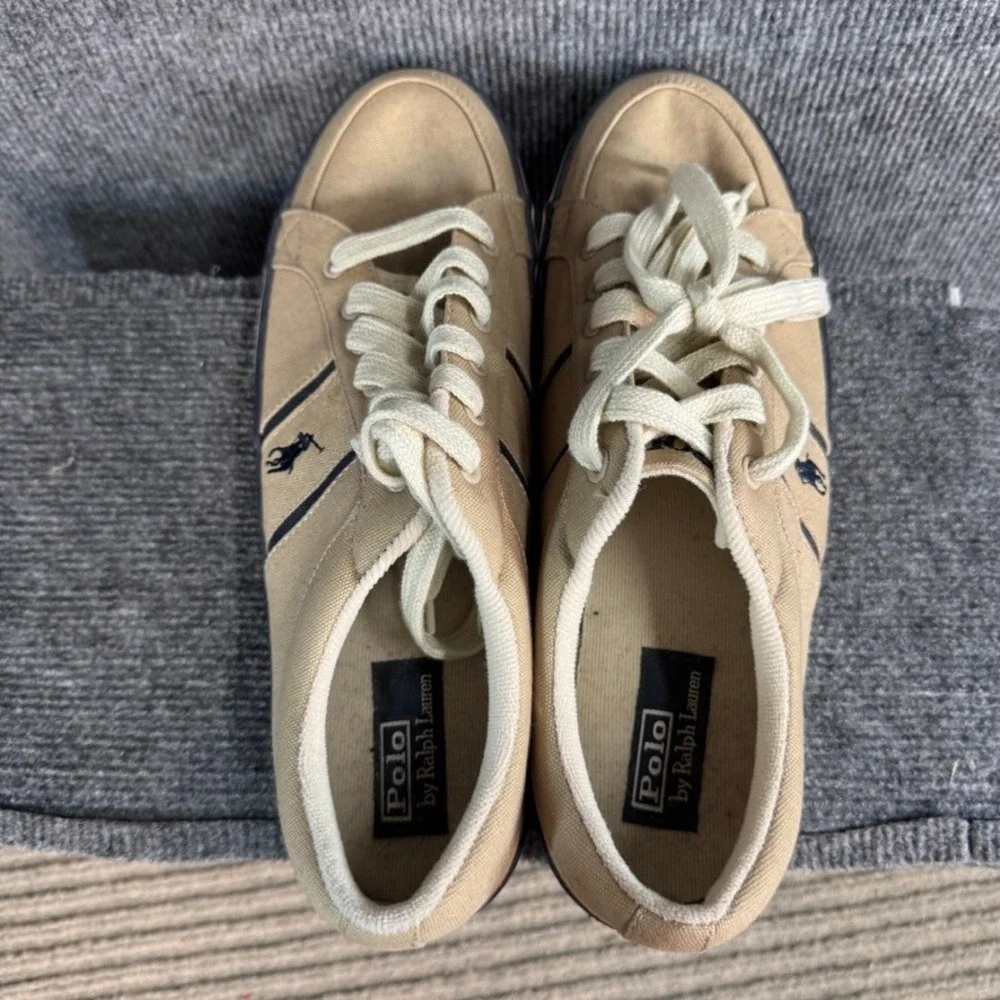 Polo Ralph Lauren Bolingbrook Tan Canvas Low Top Sneakers Mens 13 D